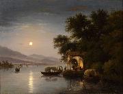 Giuseppe Canella Seenlandschaft bei Mondschein Spain oil painting artist